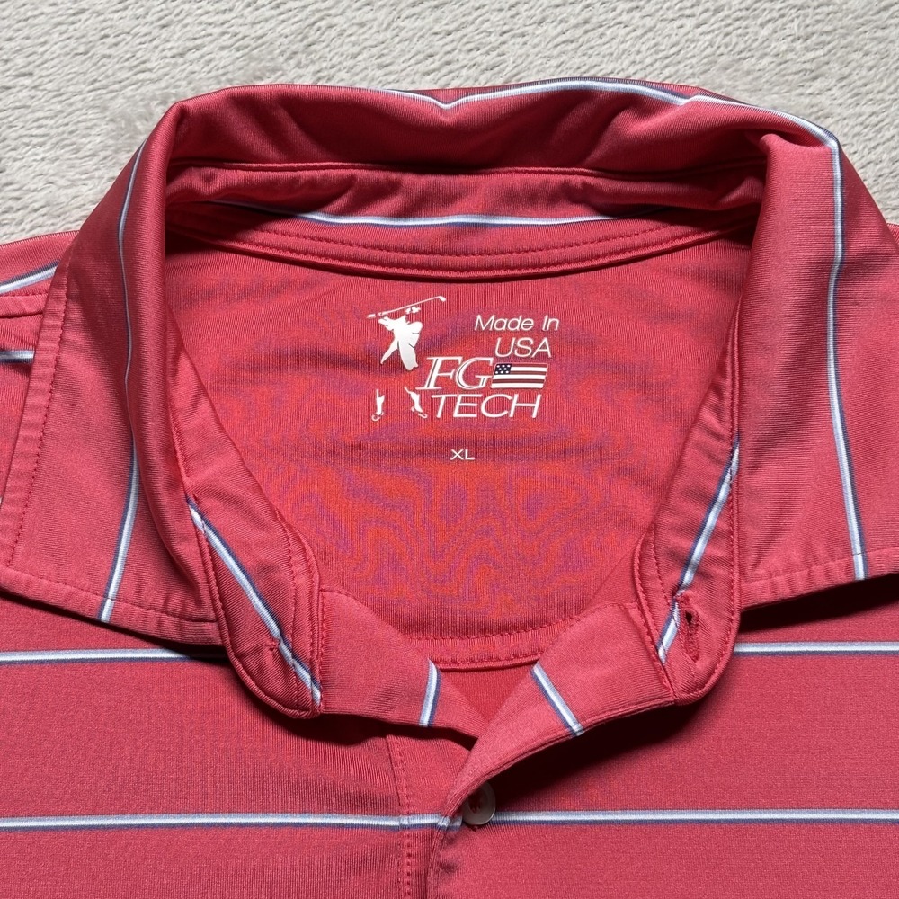 Fairway & Greene FG Tech Golf Polo Shirt Men's XL Bonita Bay Club Coral Striped - Picture 5 of 9